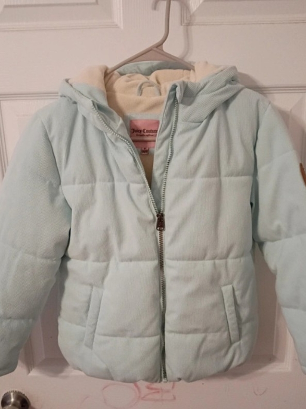 Juicy Couture Light Blue Puffer Jacket with Hood